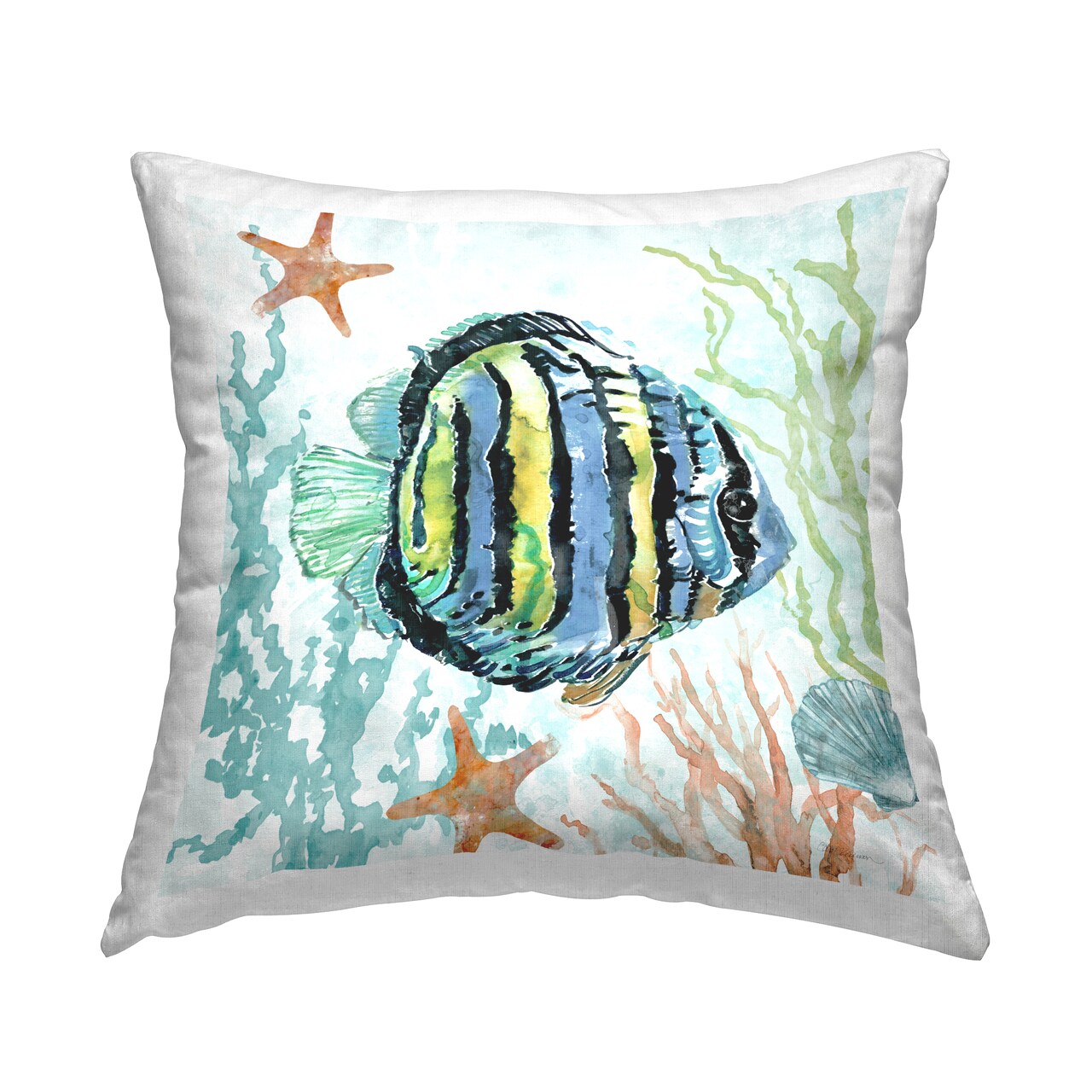 Tropical Striped Fish Decorative Printed Throw Pillow Design by Carol Robinson, 18 x 7 x 18